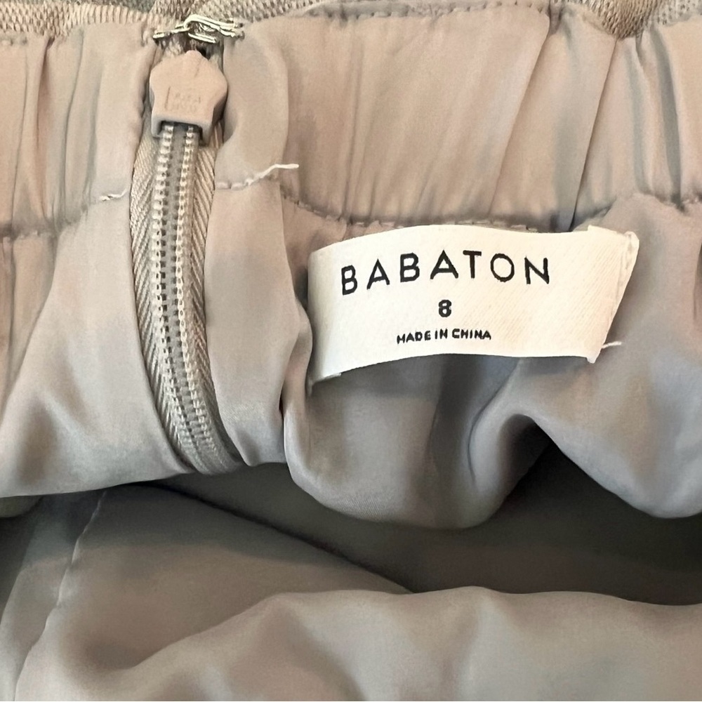Aritzia Babaton Concrete Beton Gray Strapless Flutter Ruffle Jumpsuit Size 8 - Picture 11 of 12